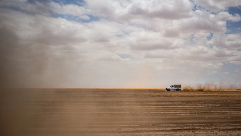 Truck on a desolate landscape